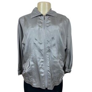 Lafayette 148 Women's Satin Gray Zip Up Jacket Sz M